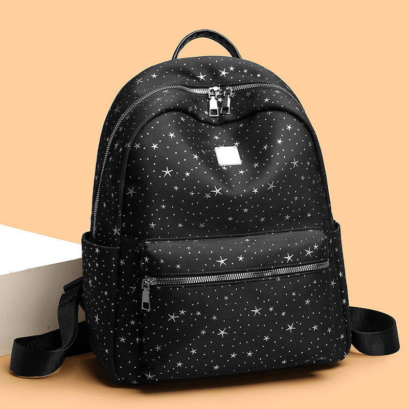 Simple and exquisite middle school student backpack, fresh and stylish star-patterned commuter backpack, large capacity, water-resistant, high aesthetic value double shoulder bag