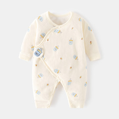 新生夾棉連體衣嬰兒薄棉無骨哈衣秋冬純棉初生和尚服爬服寶寶衣服