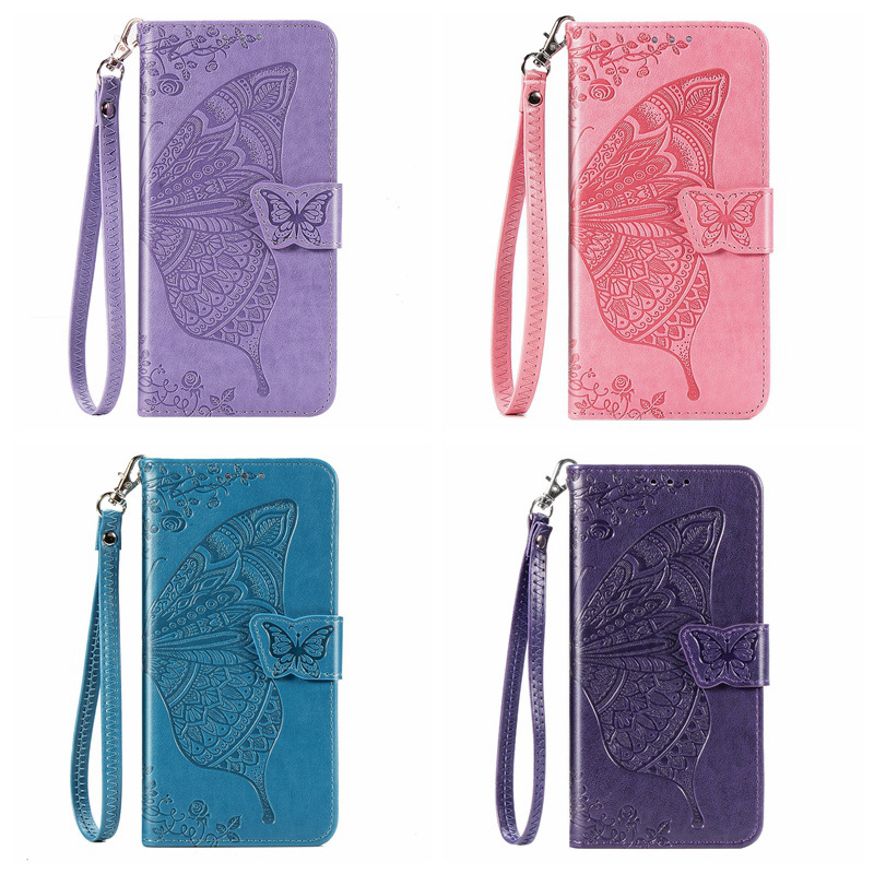 Embossed Butterfly Leather Case with Short Leather Strap 171615Promax Phone Case S25U Flower Disc Protective Case A17