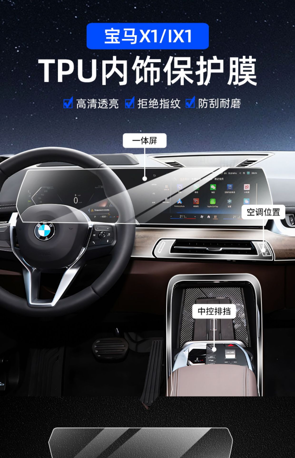 For 23-24 BMW X1/iX1 Center Console Navigation Tempered Film TPU