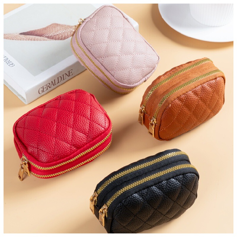 2025 New Model Single-Layer Zipper Bag with Cross Pattern, Card Holder, Mini Wallet, Key Pouch, Coin Purse, Clutch Bag, Change Pouch