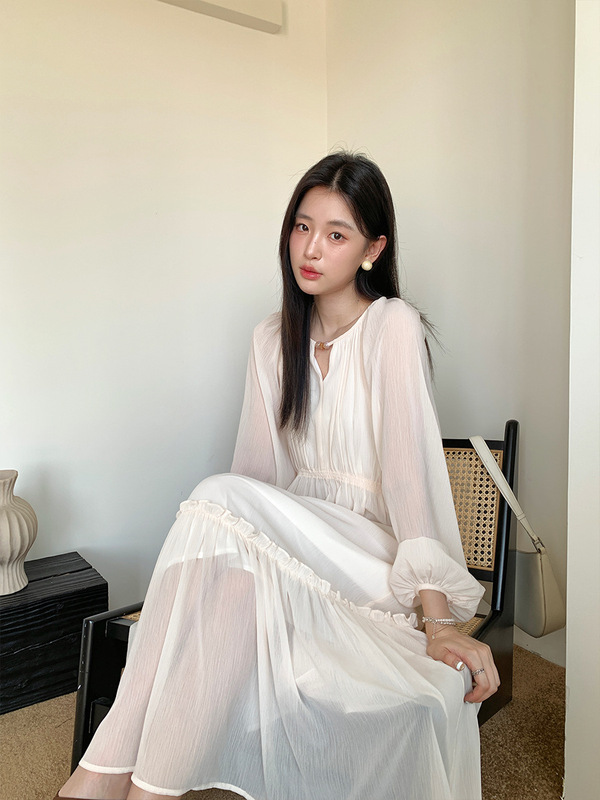 起范 法式优雅高级感莫代尔连衣裙2025新款气质休闲宽松长裙86166|undefined