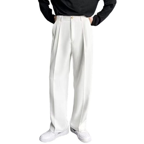 High-end White Men's Summer Trendy Drape Relaxed Straight Wide Leg Korean Style Casual Pants