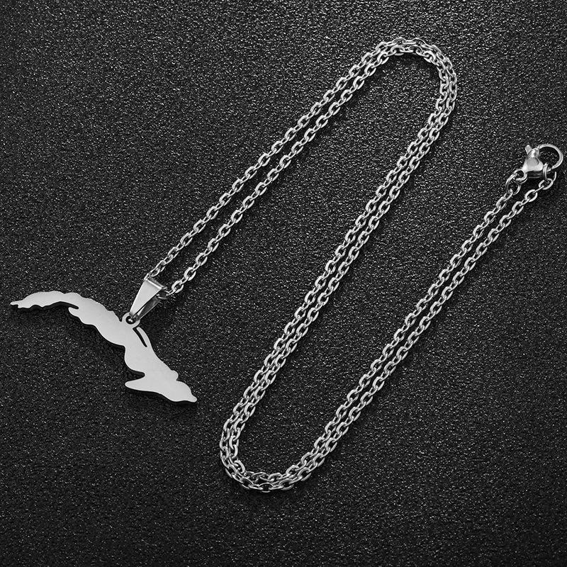 Vintage Öltropfen Kubanische Republik Karte Anhänger Halskette Mode Edelstahl Damen Schlüsselbein Kette_voghion.com