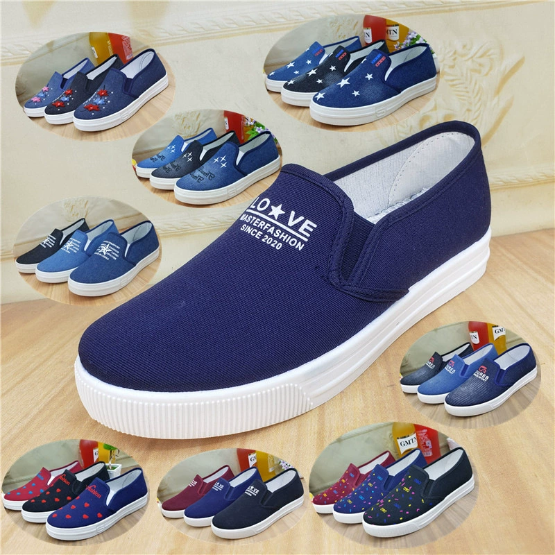 [Розничная торговля, включая фрахт] Новая Женская Тканевая обувь Джинсовая парусиновая обувь без шнуровки для ленивых туфель на плоской подошве для студентов