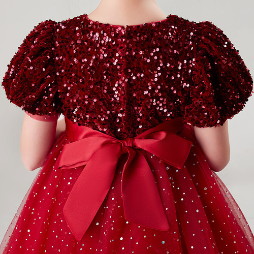 Little Girls' Short Sleeve Formal Dress Evening Gown Sequin Net Overlay Puffed Skirt Short Princess Dress Sweet Performance Host Program