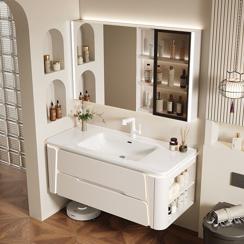 Cream Solid Wood Combination Bathroom Cabinet Washroom Washbasin Side Bathroom Cabinet Ceramic Bathroom Integrated Cream Solid Wood Combination Bathroom Cabinet Washroom Washbasin Side Bathroom Cabinet Ceramic Bathroom Integrated