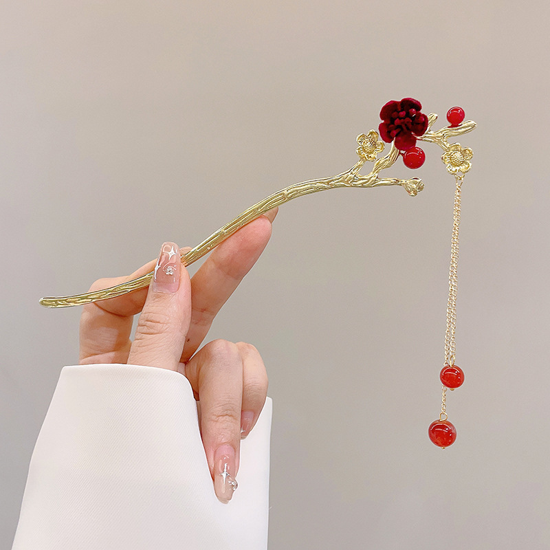 天然黑檀木发簪女清冷感发饰玉兰花步摇簪子古风旗袍头饰日常盘发|undefined