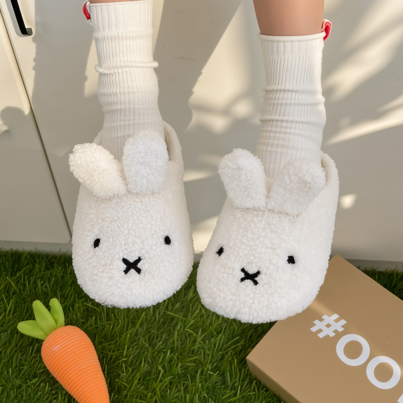 Cartoon Stereo Bunny Cotton Slippers for Women Autumn and Winter New Home Indoor Non-Slip Warm Cute Plush Cotton Slippers