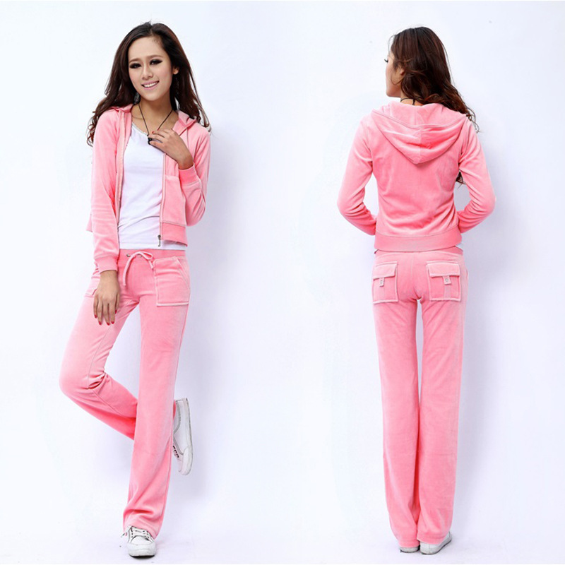 Spring and Autumn New Velvet Casual Sports Suit for Women, Solid Color Hooded Cardigan and Straight-Leg Pants, In-Stock Two-Piece Set