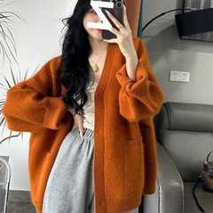 新款港味复古针织开衫女春秋感软糯慵懒风毛衣外套宽松百搭上衣女