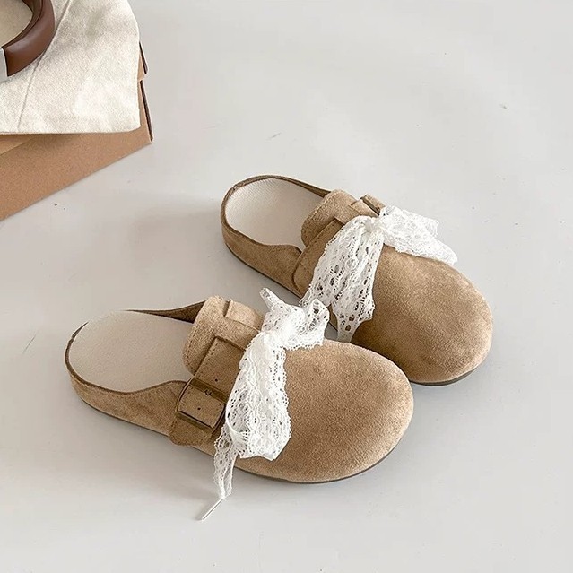 Zapatillas de tabla de onda lejana para mujer 2025 nuevos zapatos Birkenstock de encaje de verano para mujer media pantuflas sandalias de todo fósforo para el cabello