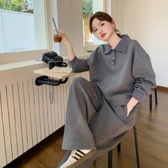 秋季大码时尚洋气显瘦运动套装女卫衣阔腿裤休闲两件套胖mm300斤