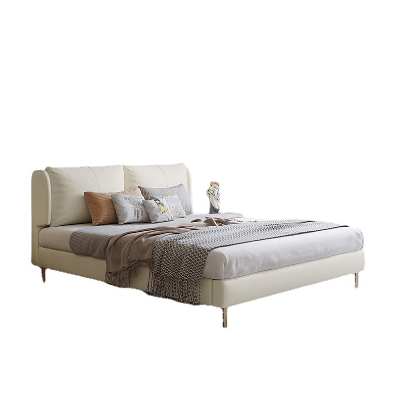 Winter Bear Wabi-Sabi Style Light Luxury Influencer-Favorite Leather Bed, Nordic Minimalist Modern Double Bed for Master Bedroom – 1.8m White Wedding Bed