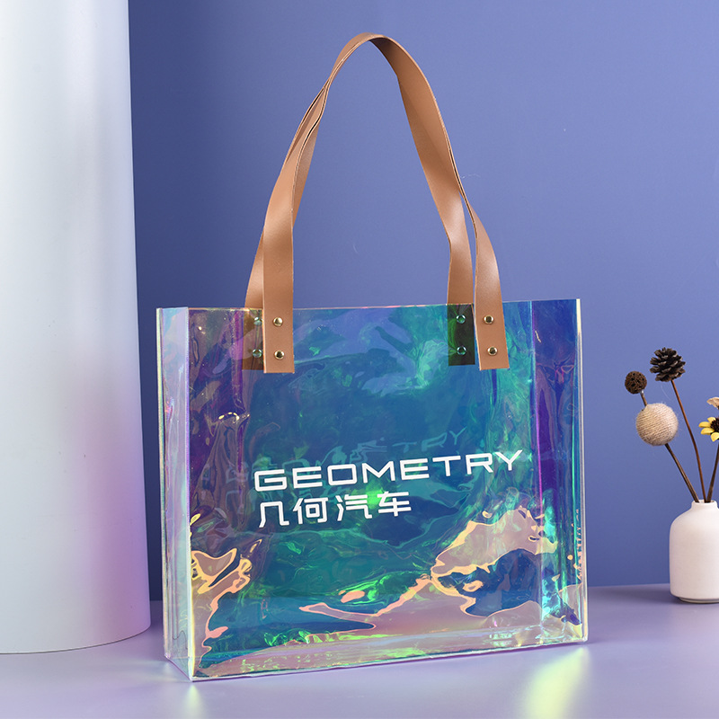 定 制PVC镭射伴手礼袋 皮质手提购物袋 幻彩塑料包装袋定 做logo