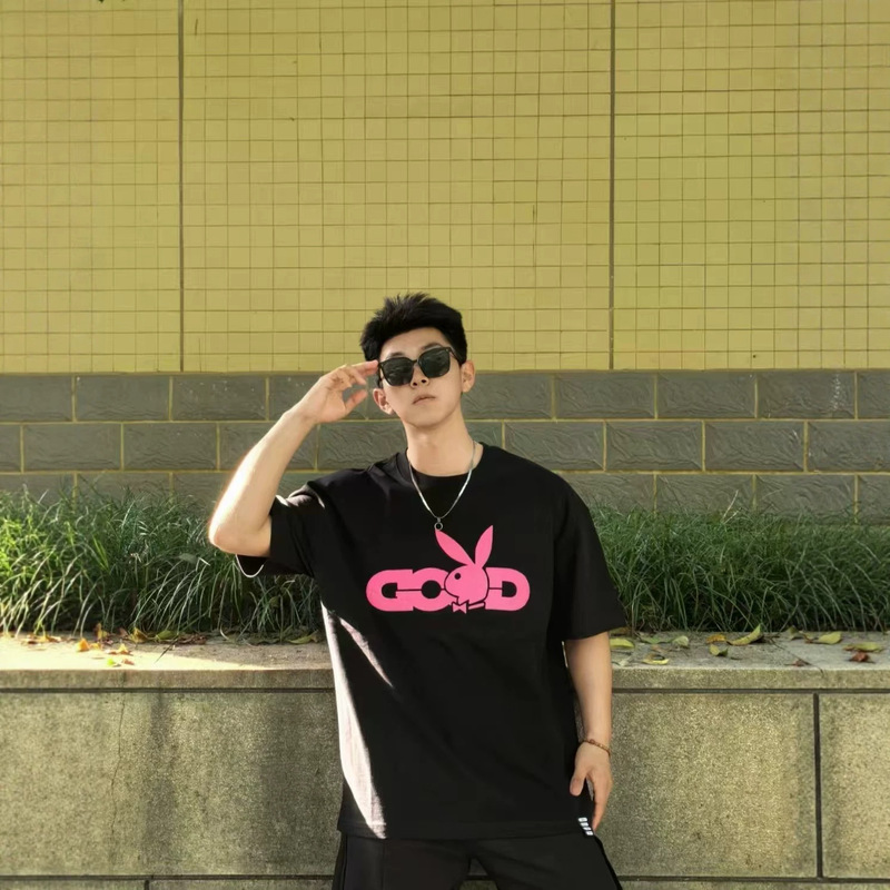 Goodbrand Playboy Collaboration Black and Pink Embossed Foam Logo Short-Sleeve T-Shirt, Unisex Goodbrand Playboy Collaboration Black and Pink Embossed Foam Logo Short-Sleeve T-Shirt, Unisex