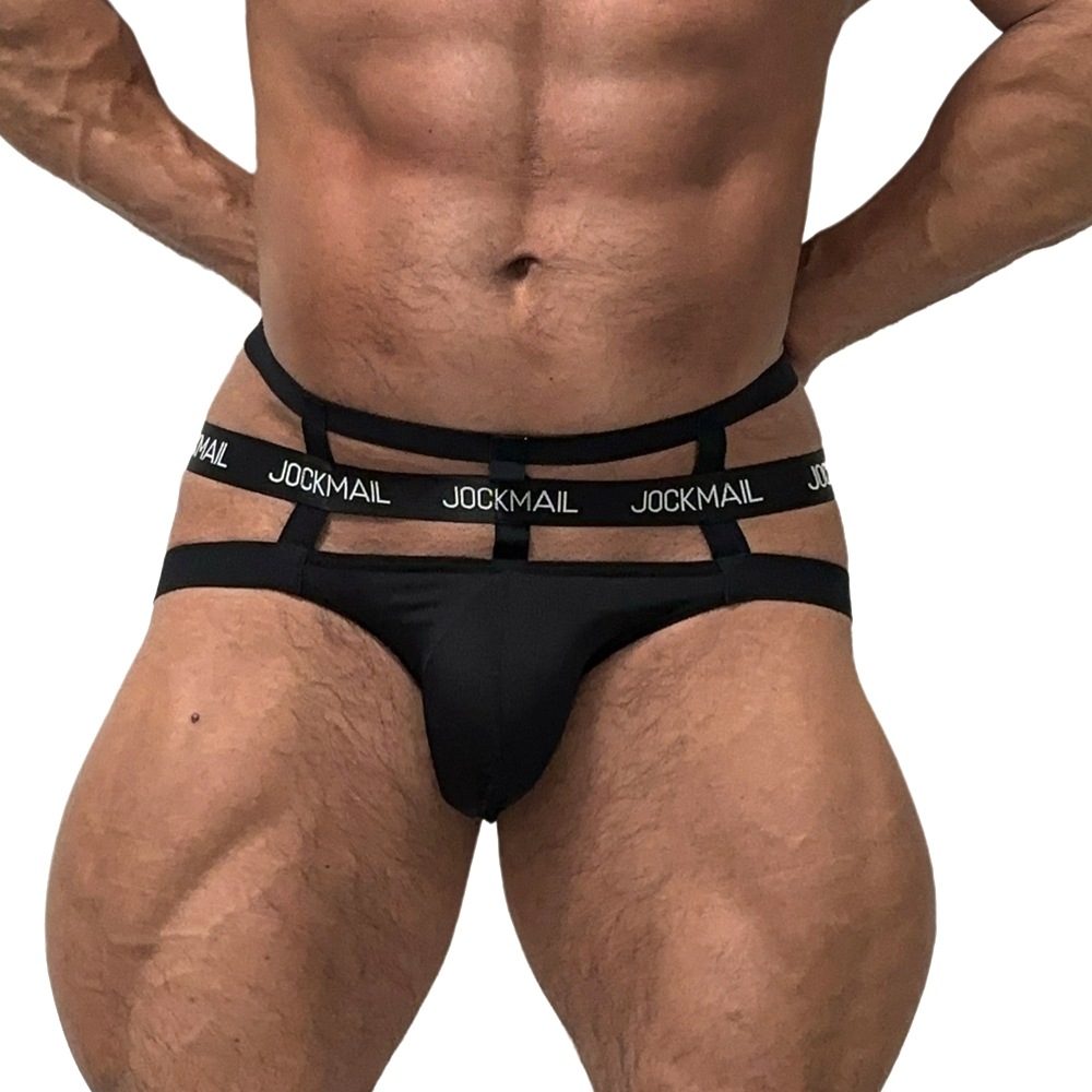JOCKMAIL ropa interior de los hombres de cintura baja sexy moda hueco personalidad doble pantalones vendaje sexy ropa formal blanco y negro