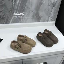儿童鞋2025秋款女孩真皮复古丁字休闲勃肯鞋男童宝宝英伦风豆豆鞋