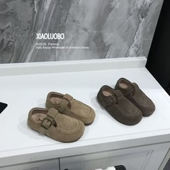 儿童鞋2025秋款女孩真皮复古丁字休闲勃肯鞋男童宝宝英伦风豆豆鞋