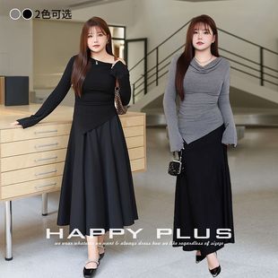 Wobbling Collar Shoulder Pleated Waist Long Sleeve Top Moisturizes N9011 plus size Spice Girls American Slim Fit Sexy Top