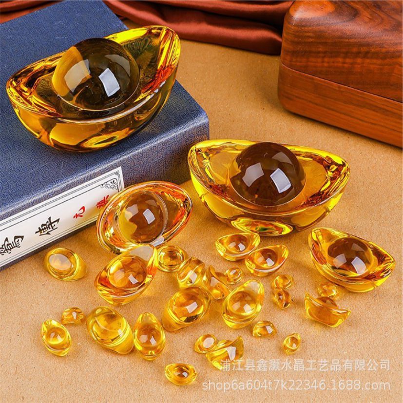 批发黄水晶元宝琉璃金元宝落地金玉满堂供佛家居风水摆件中式礼品