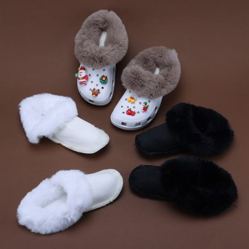 Cross-Border Croc Shoes Cotton Covers Plus Velvet Liner Warm Sock Covers Lined with Fur Covers Removable and Washable Croc Shoes Winter Wholesale