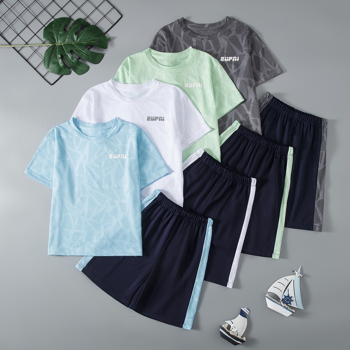 Children's Summer Short-Sleeved Shorts Sports Suit Thin Medium and Large Children's Outdoor Trendy Youth Mesh Breathable Suit