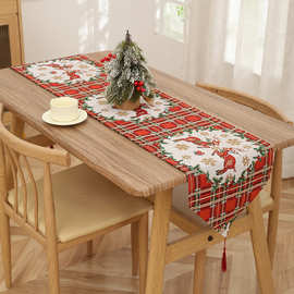 新2025年外贸圣诞桌旗圣诞老人桌旗提花棉麻圣诞桌布圣诞餐桌装饰