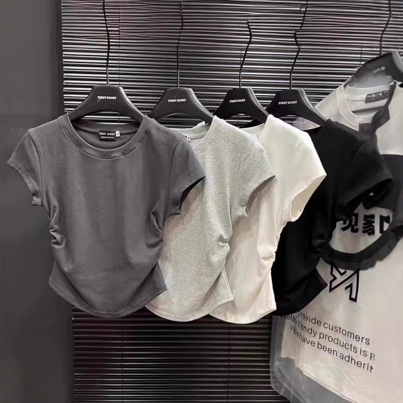 Trendy Slim-Fit Short-Sleeve T-Shirt for Women, Summer Korean Style Solid Color Pullover Top Trendy Slim-Fit Short-Sleeve T-Shirt for Women, Summer Korean Style Solid Color Pullover Top
