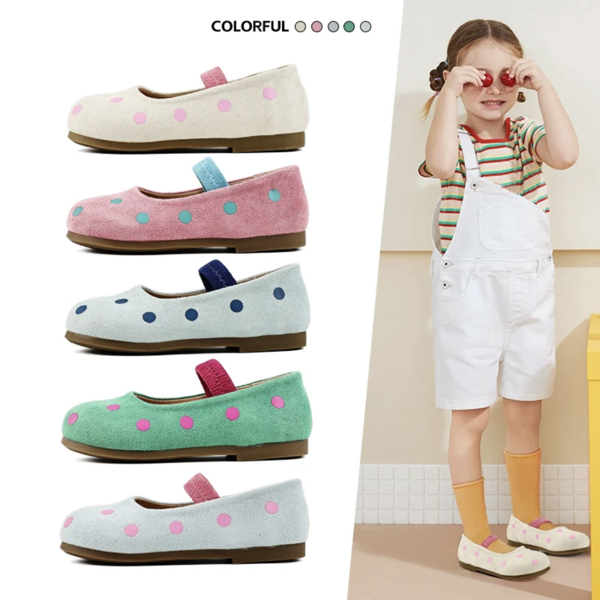 2025 Vintage Polka Dot Ballet Shoes Spring and Summer Soft Waxy Macaronson Style Orewind Princess Children's Shoes Shoes
