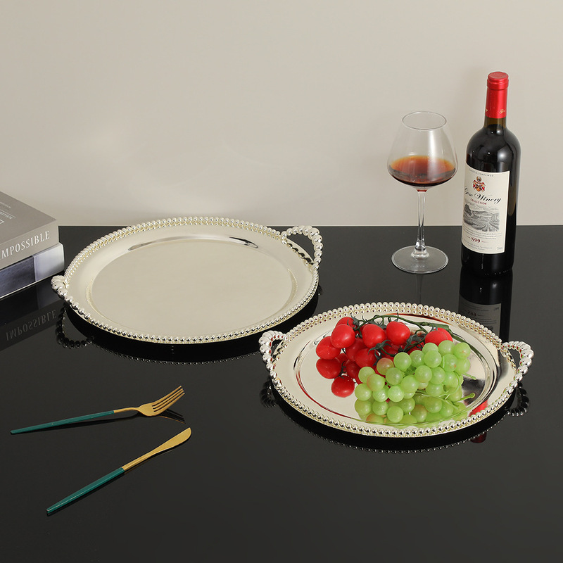 Classic Simple European Metal Silver-Plated Glass Beads Wedding Baking Cake Snacks Dried Fruit Decoration Tray Cake Stand