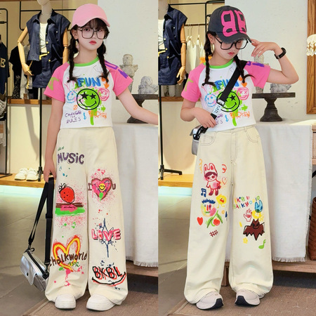 Girls' Summer Outfit 2026 New Trendy Fashion Short-Sleeve Sweet Cool Girl Straight-Leg Jeans Set Girls' Summer Outfit 2026 New Trendy Fashion Short-Sleeve Sweet Cool Girl Straight-Leg Jeans Set