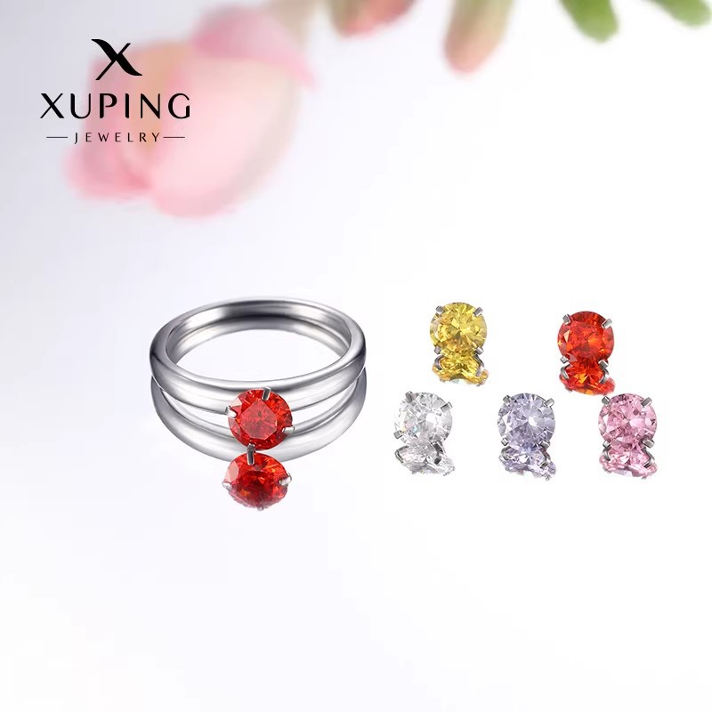 Xuping Jewelry Simple acero inoxidable diamante rosa diamante púrpura diamante amarillo con incrustaciones de anillo de circón femenino romántico anillo de todo fósforo