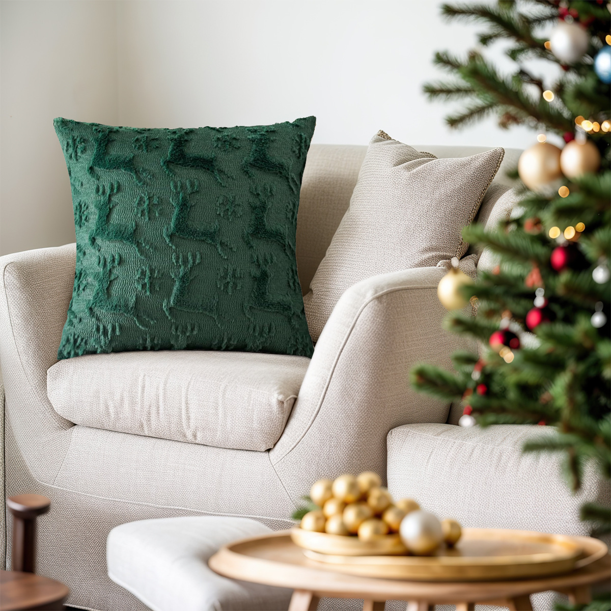 Transfronterizos PVC veludo esmerilado cervo copo de nieve árbol de Navidad funda de almohada universal Europa y América funda de almohada de Navidad TEMU
