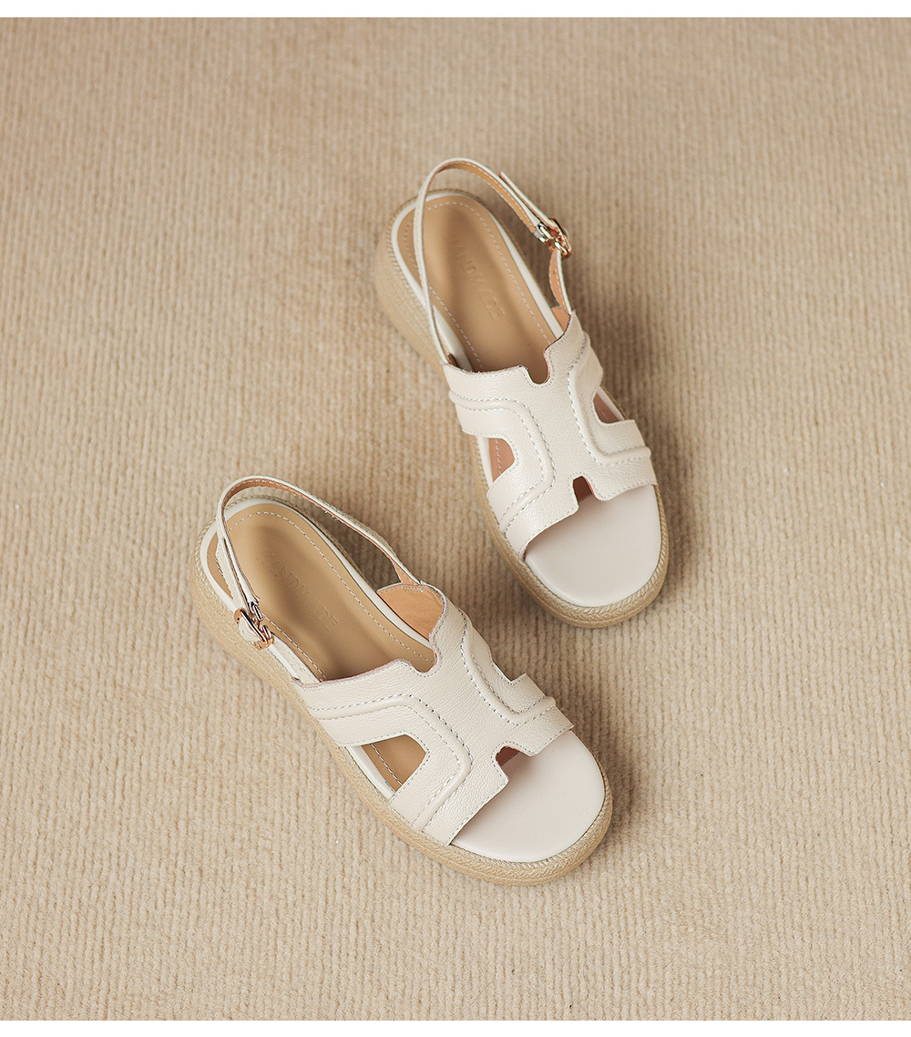 Sandal nữ quai chữ V đế dày mũi tròn hở ngón chân — màu trắng ngà chi tiết 18