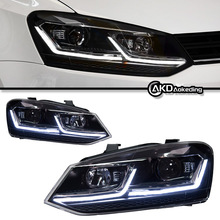 适用于11-18款大众波罗大灯总成改装LED头灯双L日行灯流水转向灯