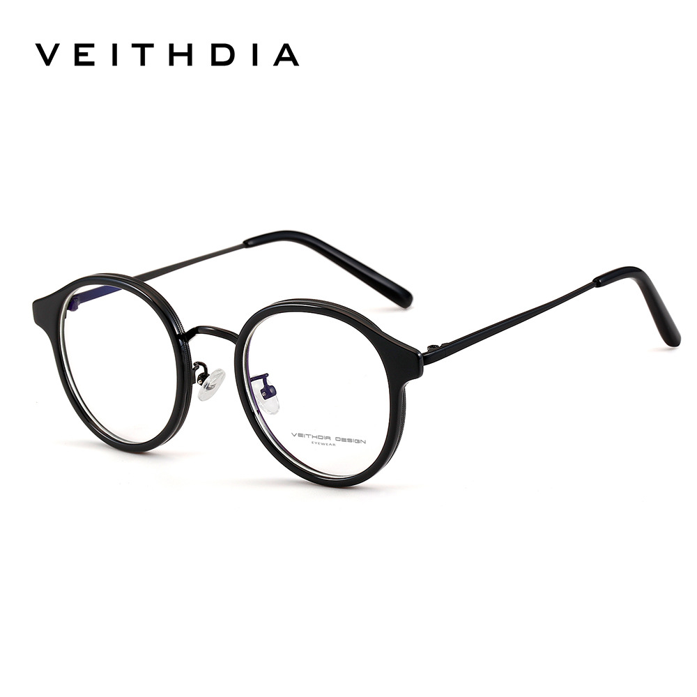 Moda retro mujer anti-azul, marco negro redondo, gafas planas para hombre, óptica, montura para miopía, montura para gafas 1239