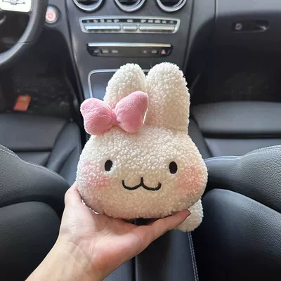 Car tissue box/set: Cute Car Tissue Extraction Decoration - hanging-tissue-box-pink-bow-white-lying-rabbit-horizontal-style