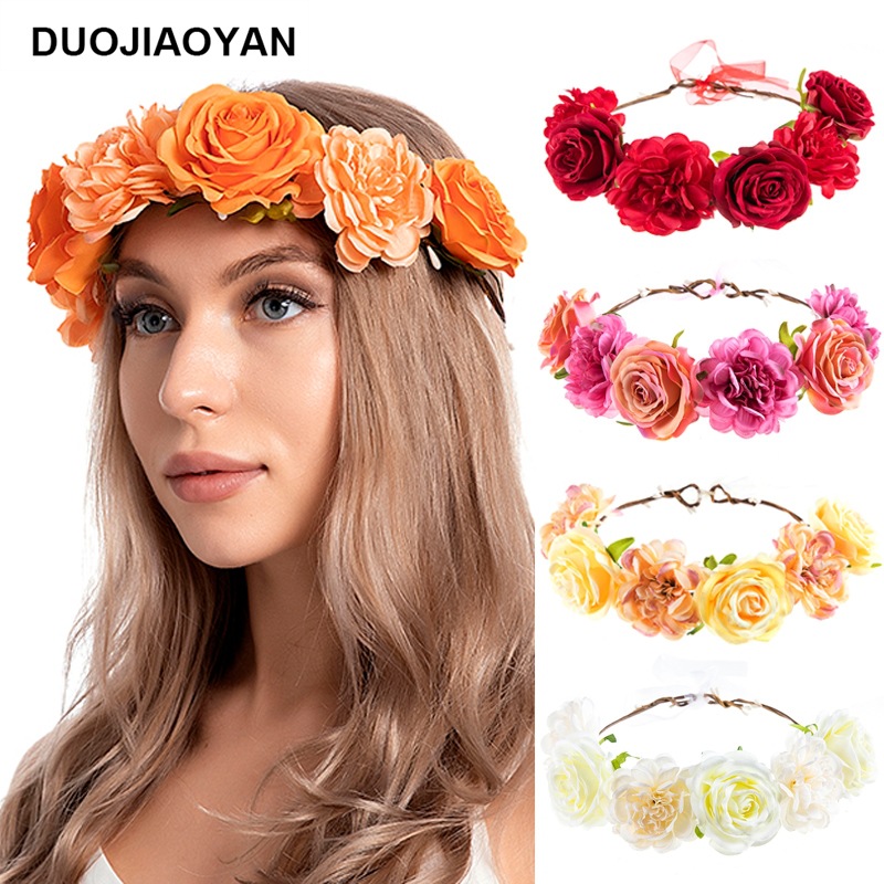 Delicate and charming new pattern Europe and America Popular manual simulation rose Garland summer bride Bridesmaid on vacation prop Headdress