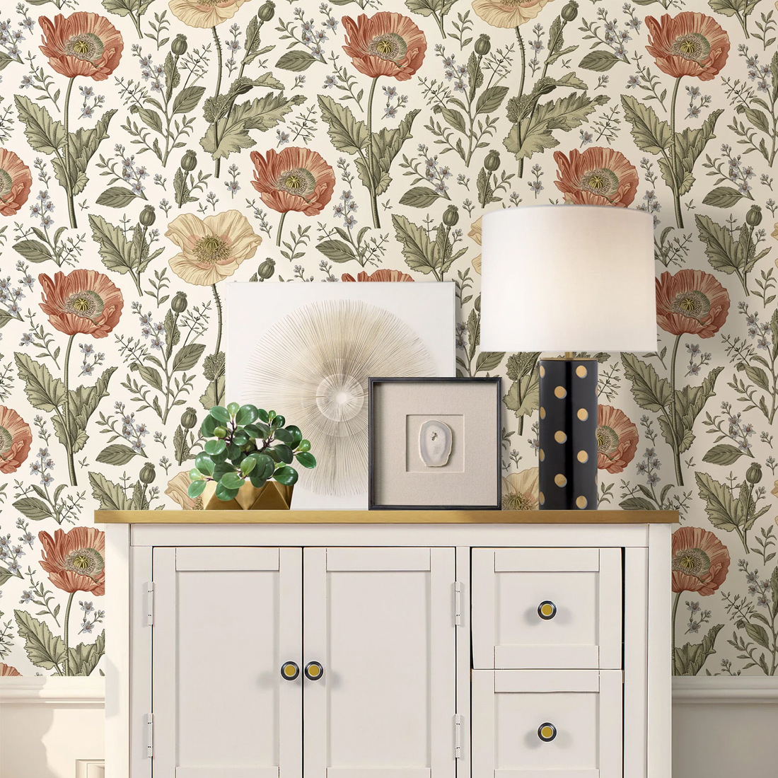 Small fresh green plant flower and leaf lemon self-adhesive wallpaper wallpaper bedroom hotel decoration wallpaper RW181-200