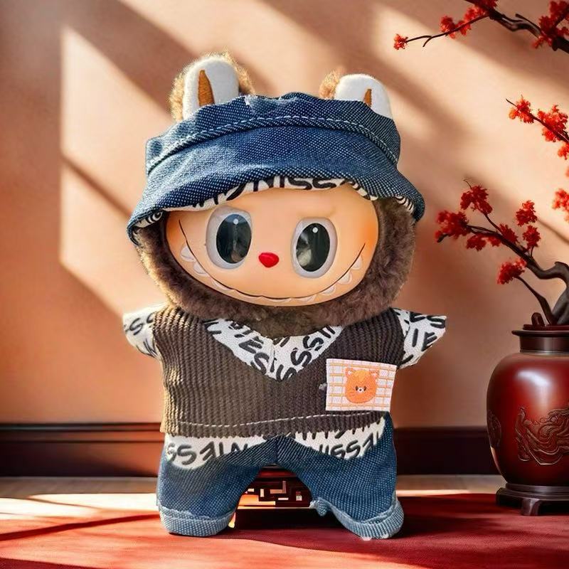 Nuevo conjunto de ropa y gorro de peluche con cara de "Sugar Glue" para muñecas, colgante de peluche, juguete Labuba, amuleto para bolso.