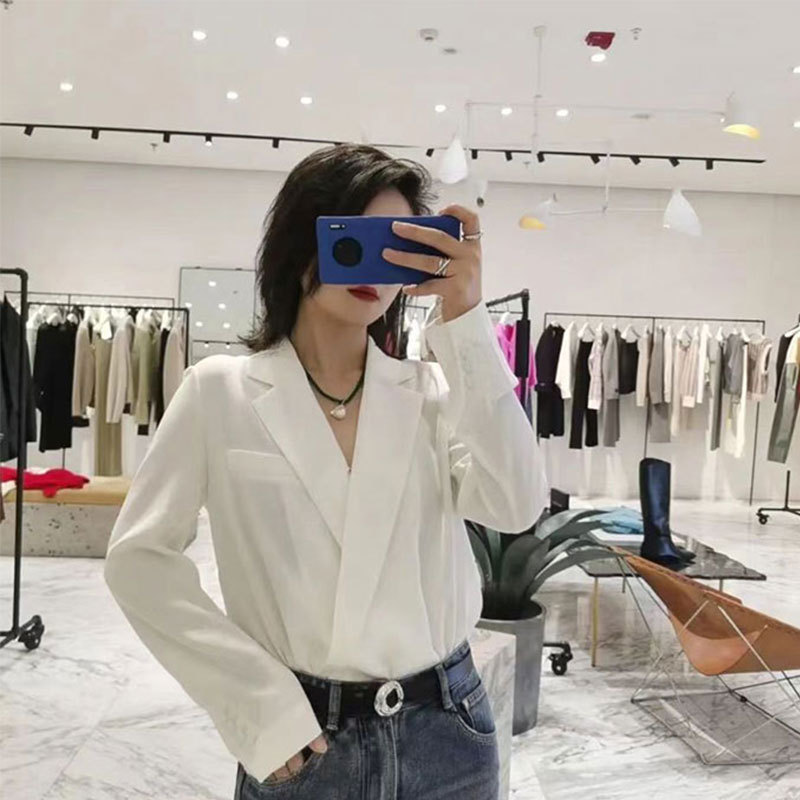 [Ready Stock] 2024 Spring Ed Home Design Niche New Commuter Elegant Lady Suit Collar One-Piece Shirt