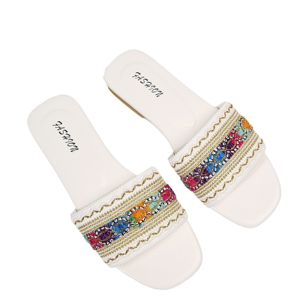 Sandalias Planas Tejidas para Mujer de Cuero Sintético y TPR, Antideslizante y Resistente al Desgaste, para Playa
