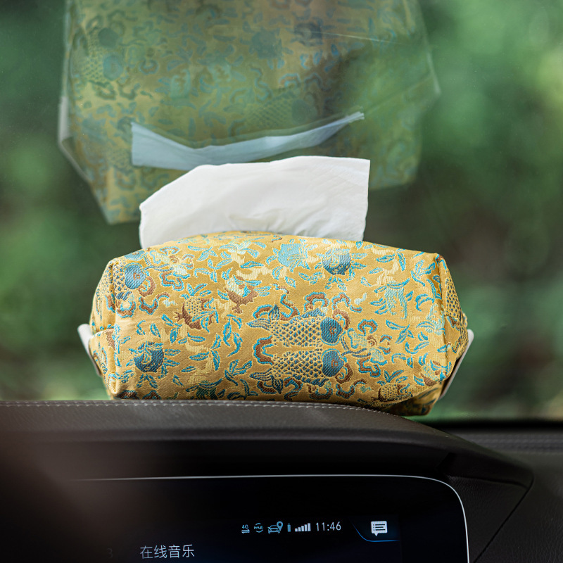 优茶道国风卡扣式织锦纸巾包家用茶室纸巾盒套车载中式布艺纸巾盒