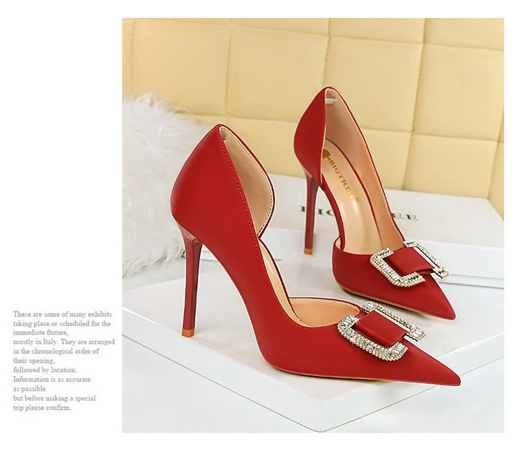 Slim side hollowed-out high heels for women slim heels super high heels rhinestone buckle single shoes_voghion.com