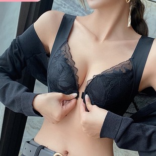 Underwear Women's Large Chest Small Thin Lace No Steel Rings Auxilary Breast Adjustable Anti-sagging Bra Front Buckle Bra
