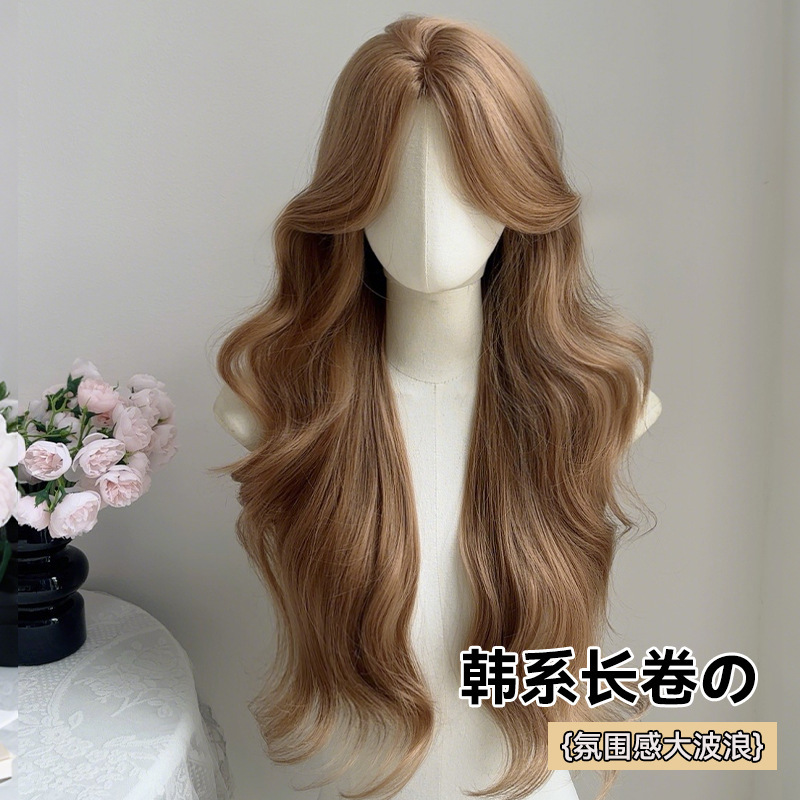 Xinxin Wig Female Milk Tea Champagne Gold Small Lace Medium Parted Long Curly Hair Natural Mesh Water Ripple Full Headgear Xinxin Wig Female Milk Tea Champagne Gold Small Lace Medium Parted Long Curly Hair Natural Mesh Water Ripple Full Headgear