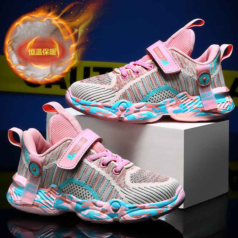 女童运动鞋秋冬新款皮面防滑中大童中小学生女孩运动女童板鞋棉鞋