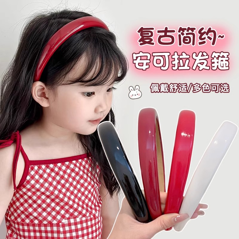 Ancara banda de cabello rojo para niños retro brillante corteza banda de cabello niña alta cabeza de cráneo banda de cabello de presión de cabello