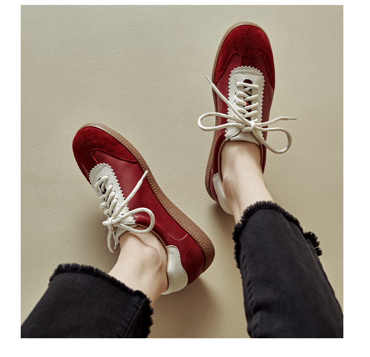 Giày sneaker nữ phối màu dây buộc đế phẳng phong cách thể thao — màu nâu chi tiết 14